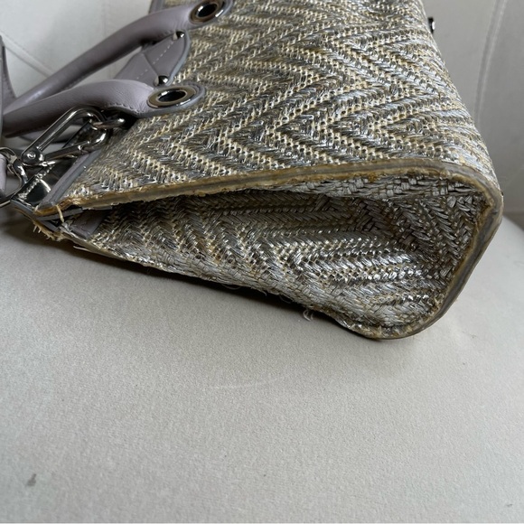 JIMMY CHOO 2WAY Shoulder Handbag light Metallic Woven & Raffia Leather Taupe - Picture 6 of 8